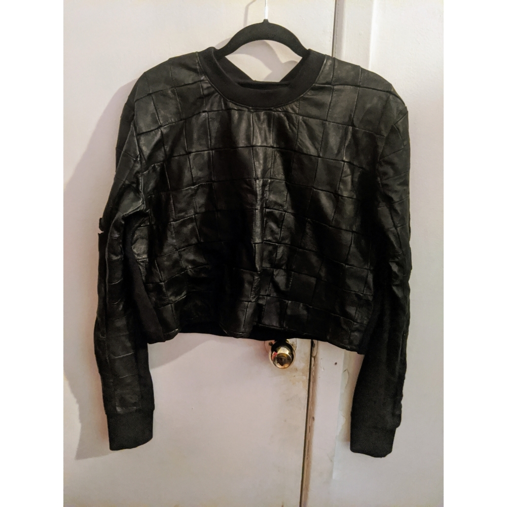 FINAL PRICE Unique Black Leather Sweatshirt S/M One of a Kind